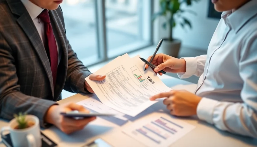 Comprehensive Tax Guide being used by a financial advisor in an office setting to assist